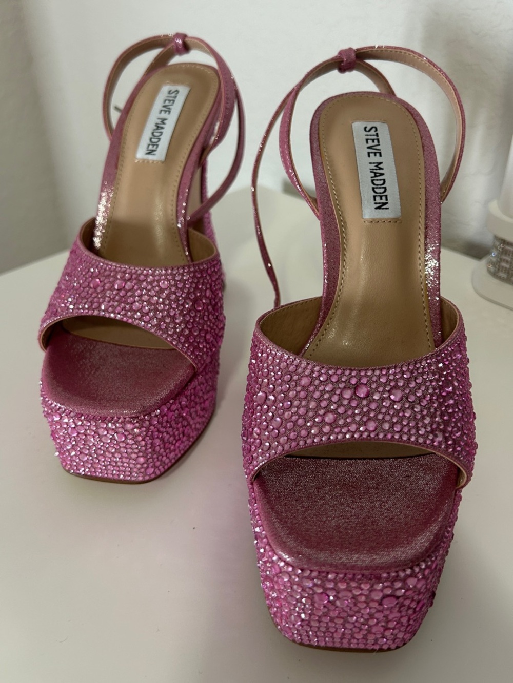 Steve Madden Metallic Pink Crystal Platform Heals